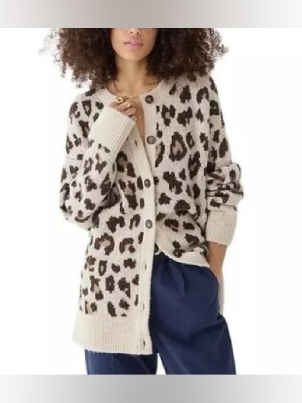 J Crew Leopard Print Button-Front Cardigan Sweater - Cream/Brown Fall 22